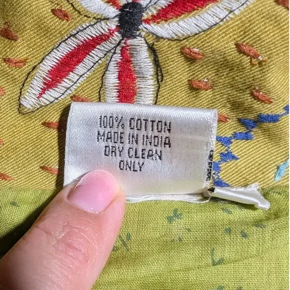 Vtg Y2K Mohito Lime Green Tribal Floral Embroidered Cotton Blazer Jacket Sz L - Picture 5 of 5